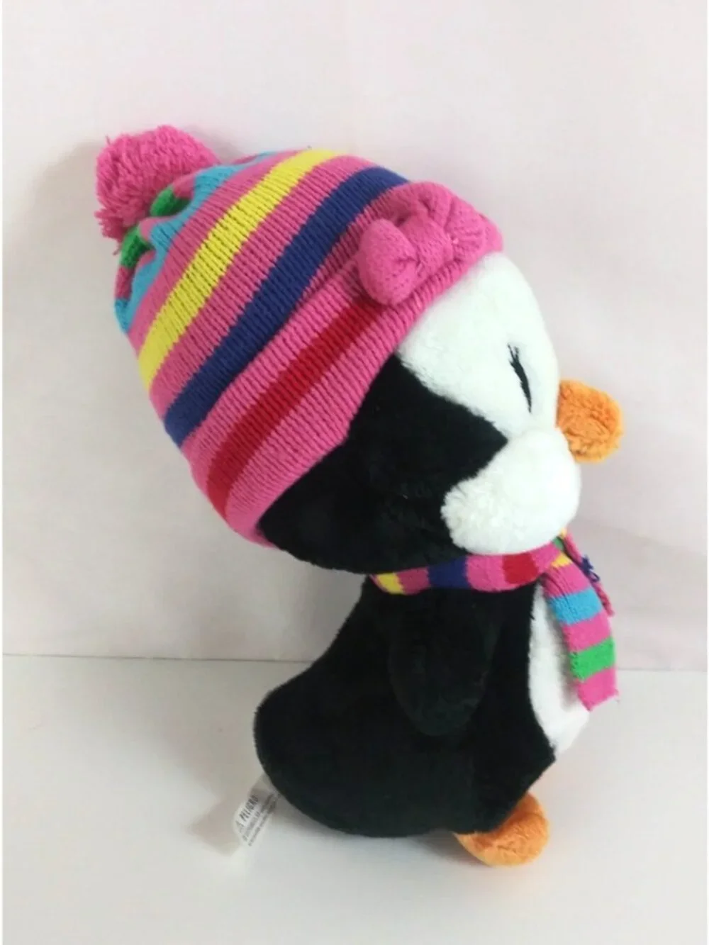 The Children's Place Penguin Pink Striped Hat/Scarf 9” Plush Stuffed Animal Toy